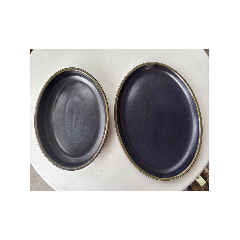 Denby Midnight Blue Oval Serving Platter and Bowl Set Made in England Stoneware